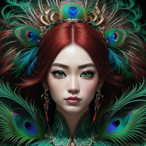 Stunning Asian Woman with Peacock Feather Eyelashes