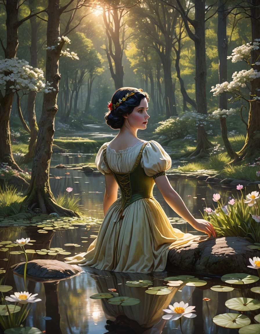 Snow White in Forest, Oil Painting