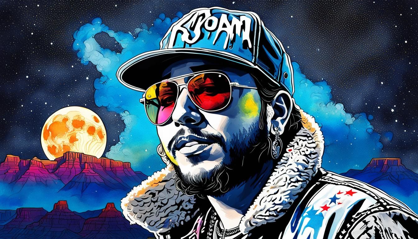 Post Malone in Rembrandt Style with Starry Night