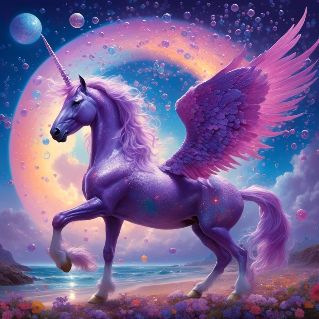 Luminescent Unicorn Flight in Bubble Sea