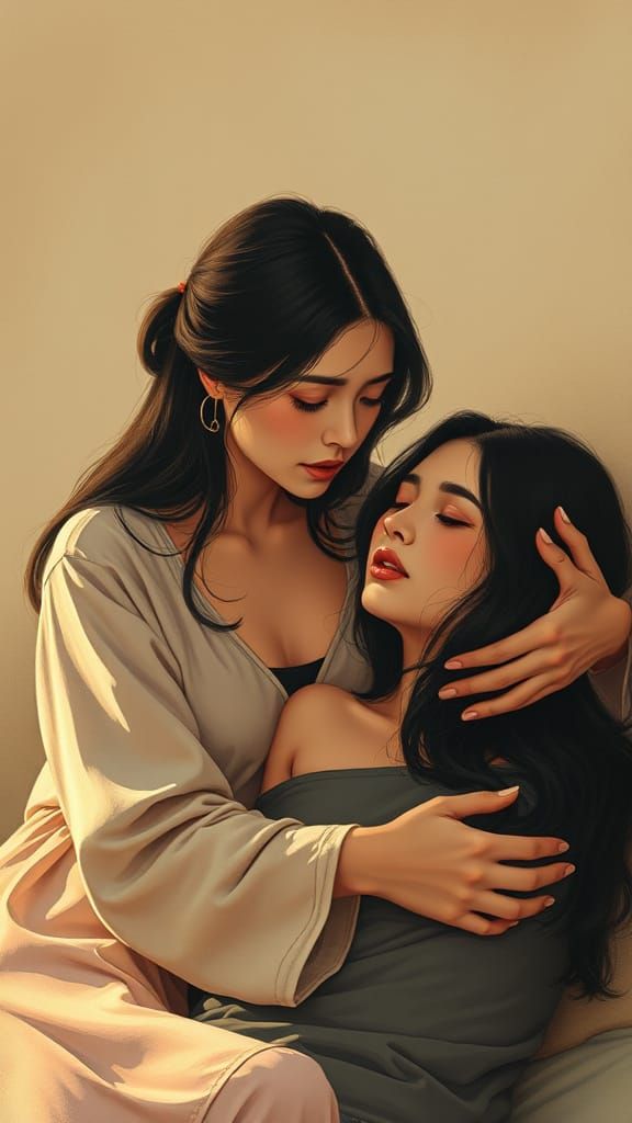 Comforting Embrace in Nouveau Art Style
