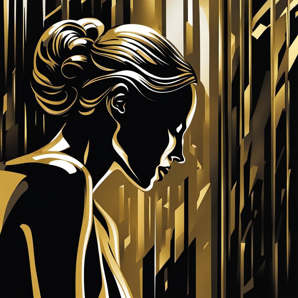 Woman in Shower: Cubist Vector Lithograph