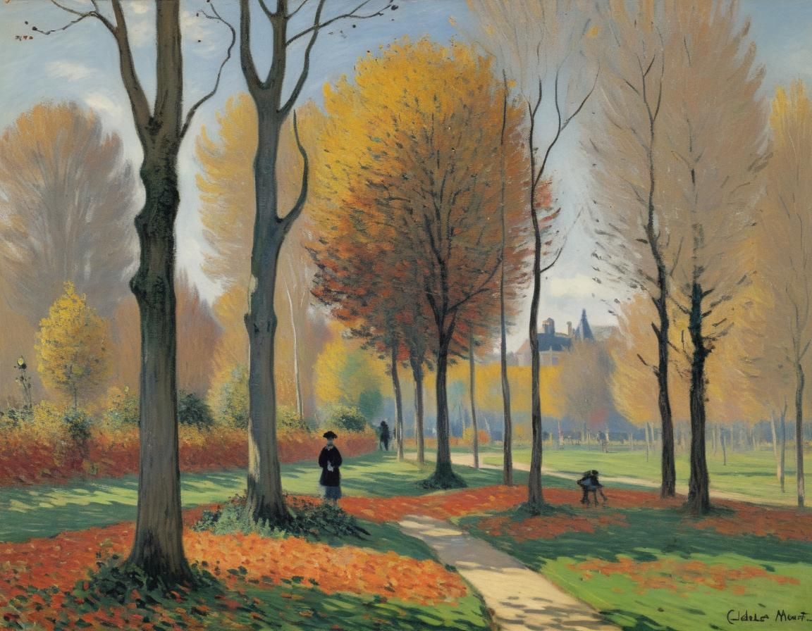 Impressionist Autumn River Scene in Vivid Colors