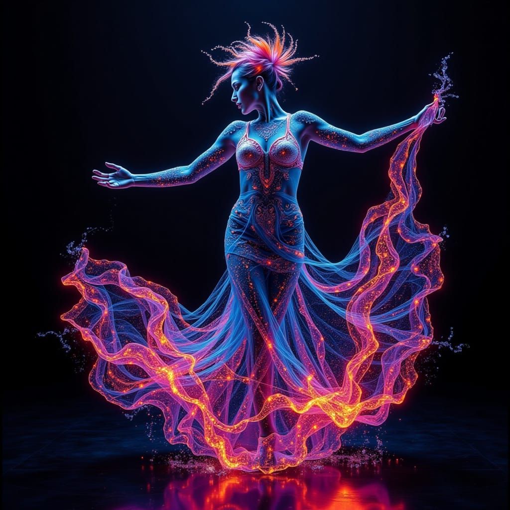 Flamenco Dancer in Neuroglow Synapsis Style