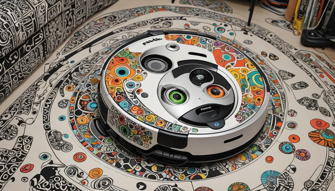 Roomba with Googly Eyes Zentangle Illustration