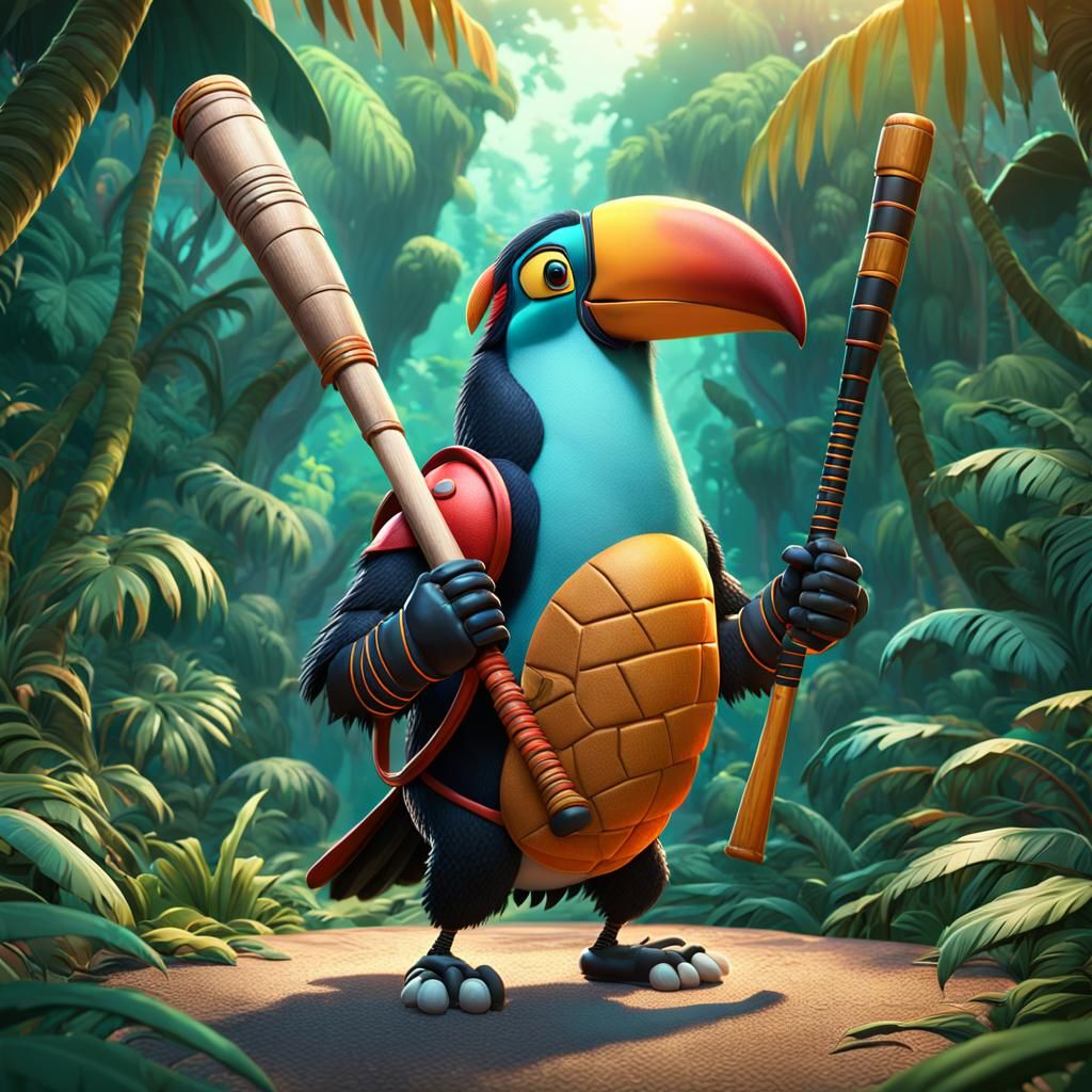Toucan Warrior in Jungle: Pixar-Style 3D Art