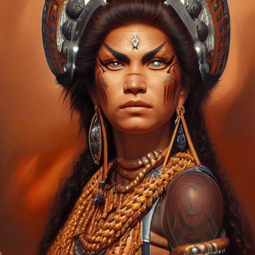 Tribal Princess with Burning Eyes, Oil Painting