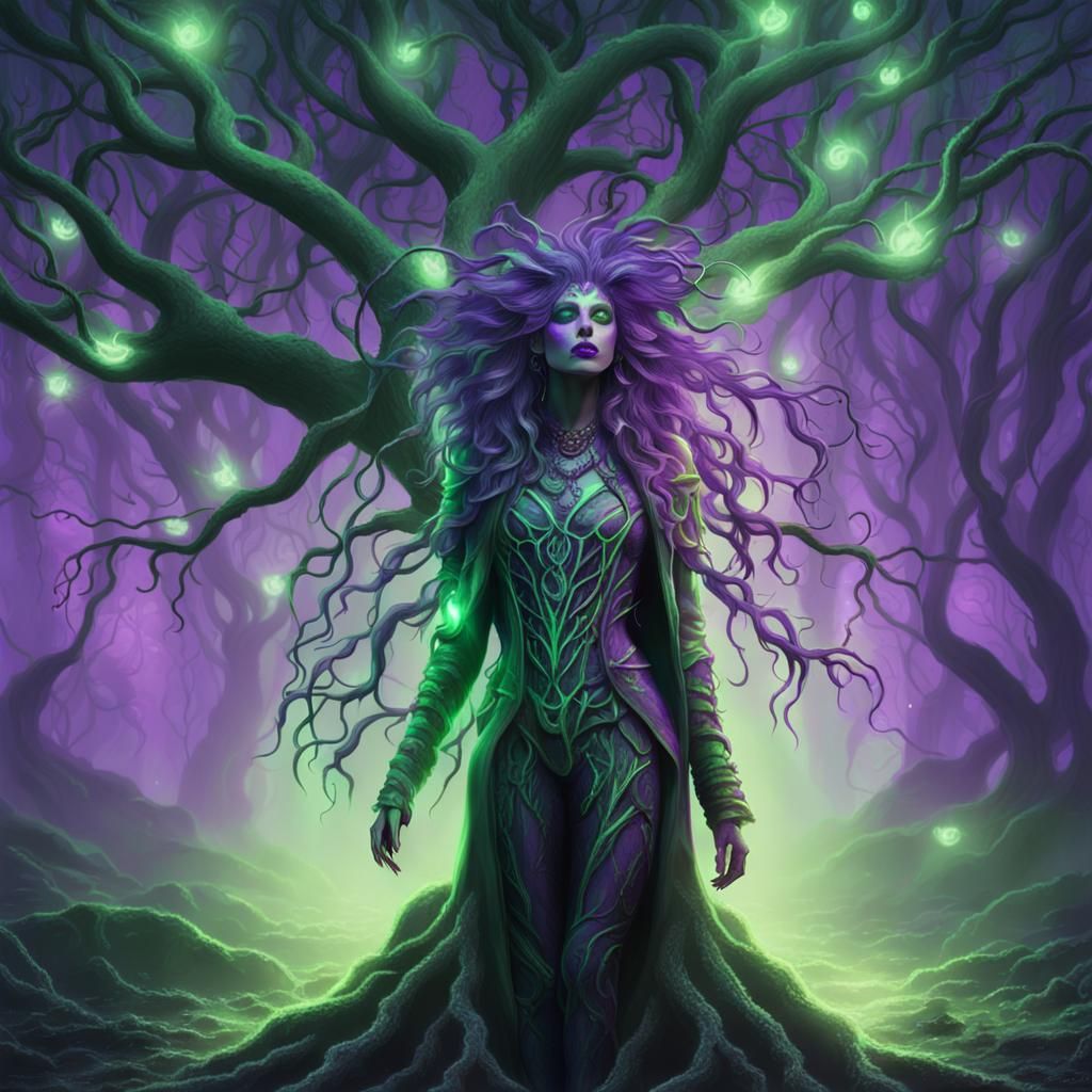 Dryad Glam Rock Star on Misty Stage