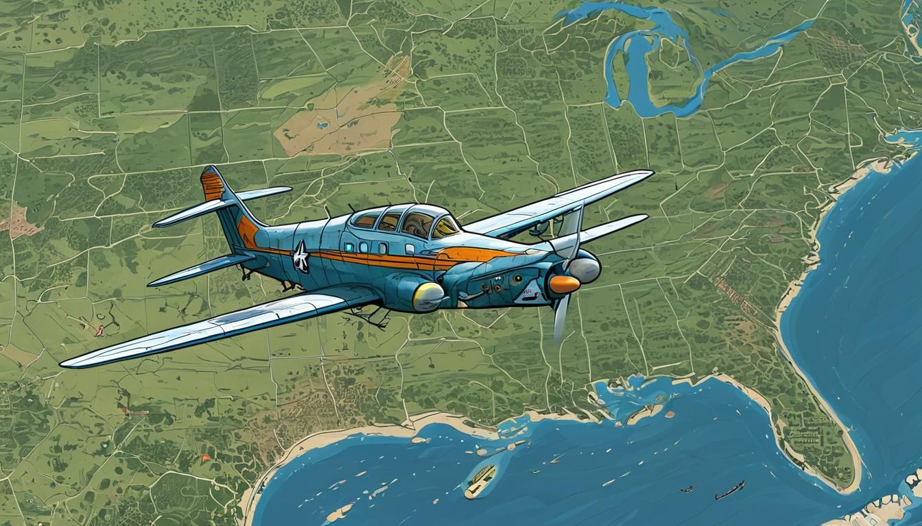 Cartoon Plane Flies Over United States