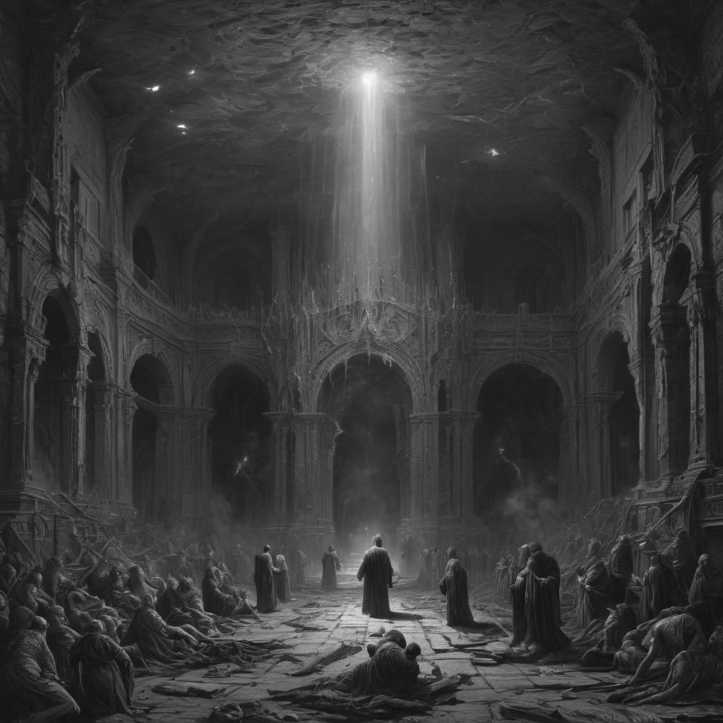 Apocalyptic Particle Blaze in Horror Engraving Style