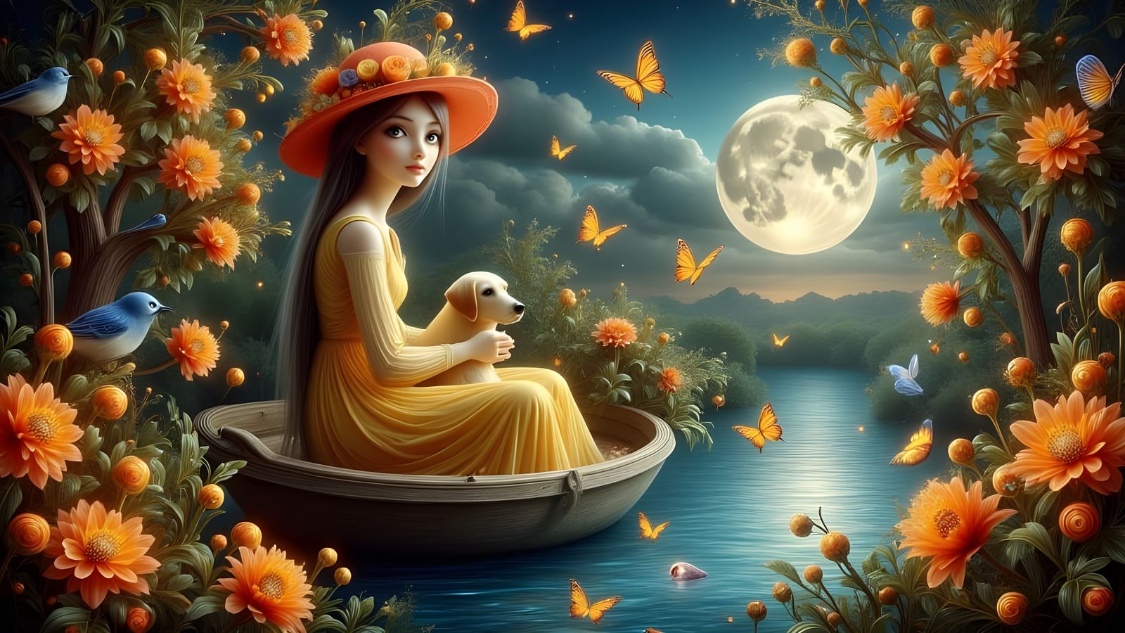 Beautiful Girl with Kaleidoscope Eyes in Dreamy Landscape