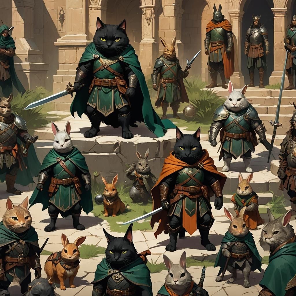 Heroic Cat and Rabbit Barbarian Fantasy Art