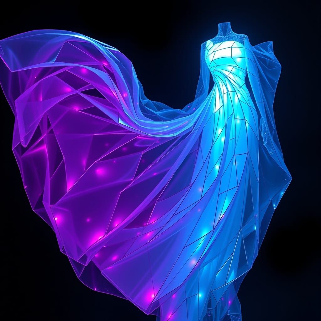 Futuristic Glowing Glass Gown with Volumetric Lighting