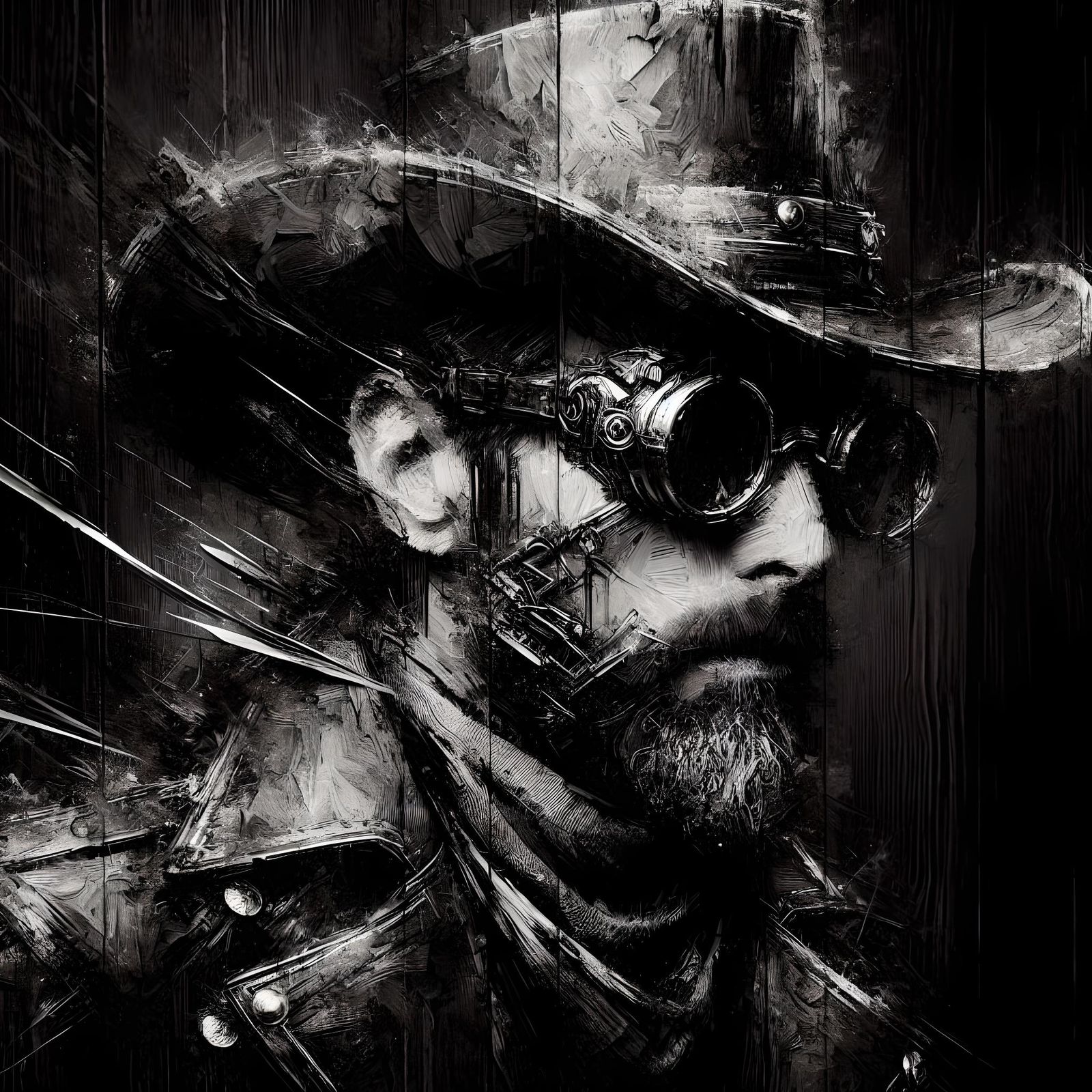 Steampunk Cowboy Portrait in Sepia with Scratches