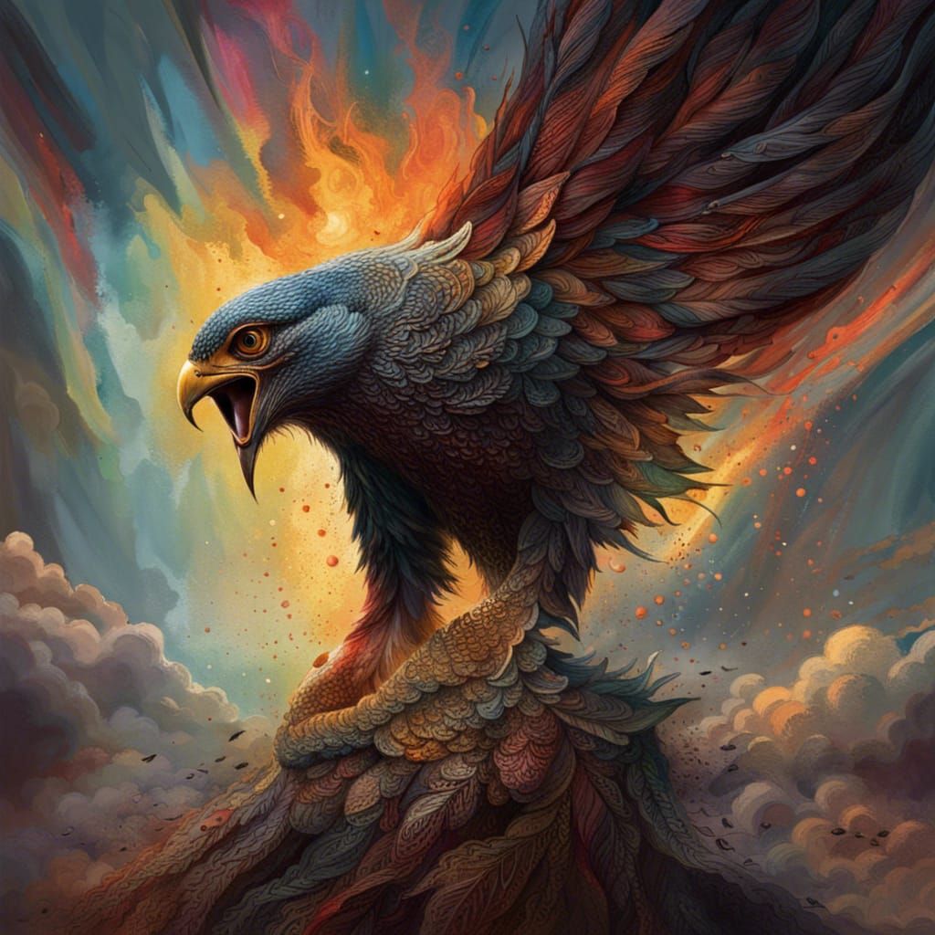 Surreal Hawk With Forest Wings and Burning Skies