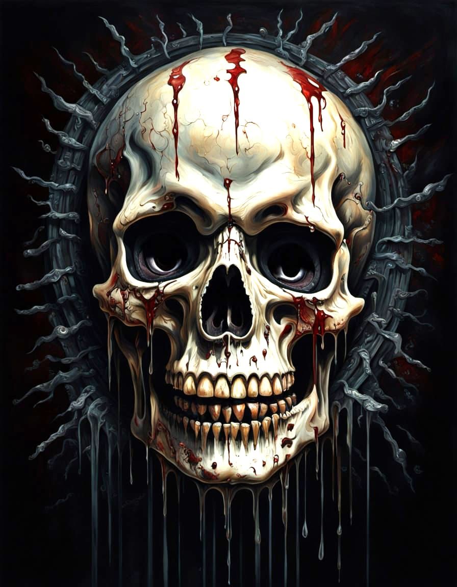 Skull luxury surrealism, macabre, horror art, dripping, deca...