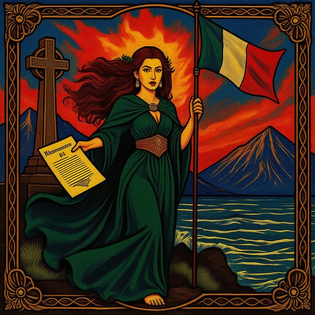 Eriu Goddess of Eire with Irish Flag, 1916 Proclamation