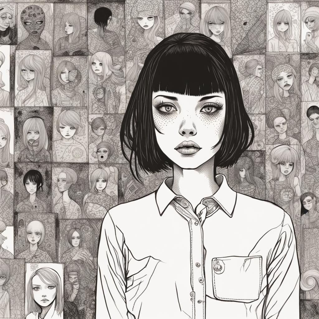 Girl in Gritty Art Brut Style Illustration