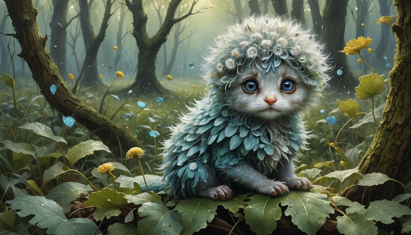 Adorable Dandelion Creature in Magical Forest