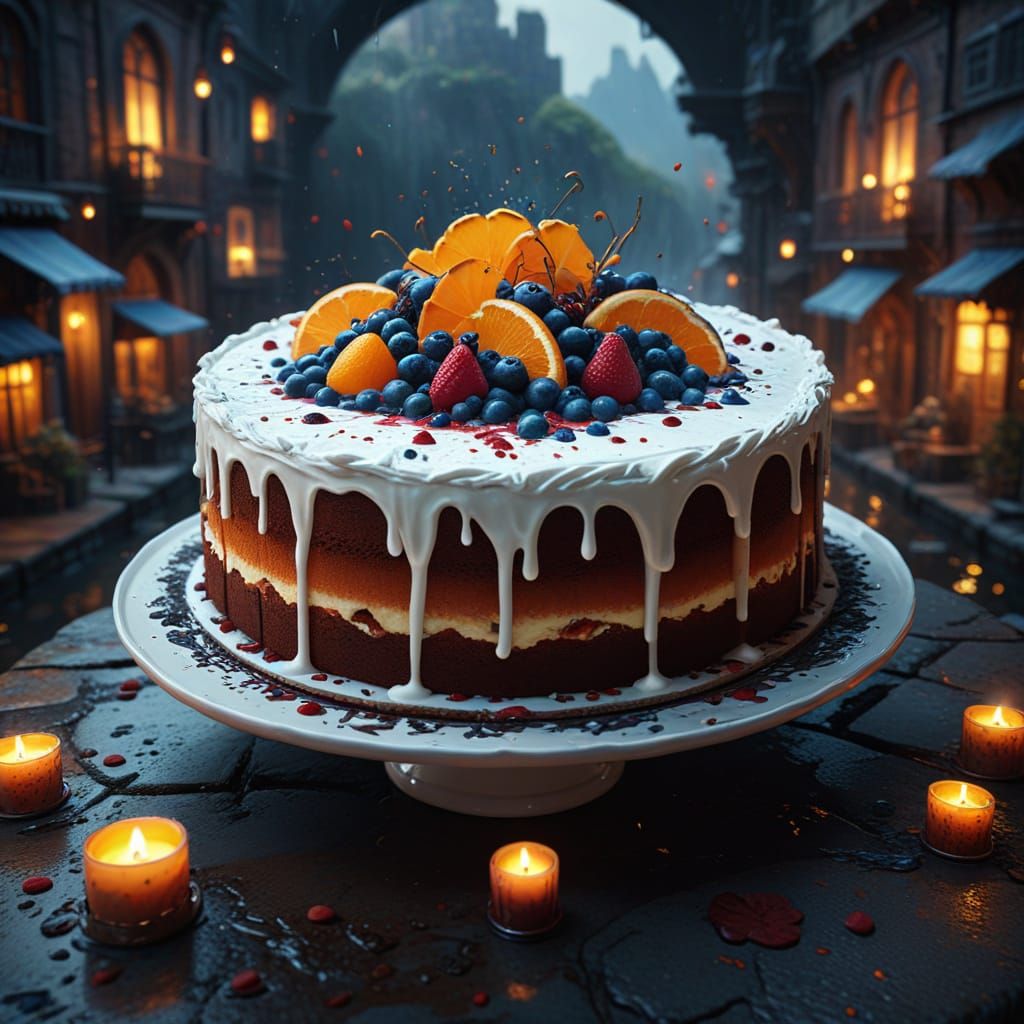 Detailed Matte Painting of a Simple White Cake