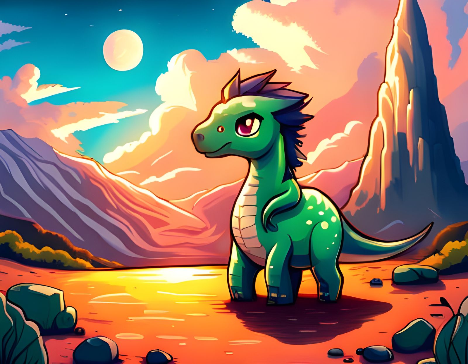 Cute Chibi Dinosaur-Horse Hybrid in Ghibli Style