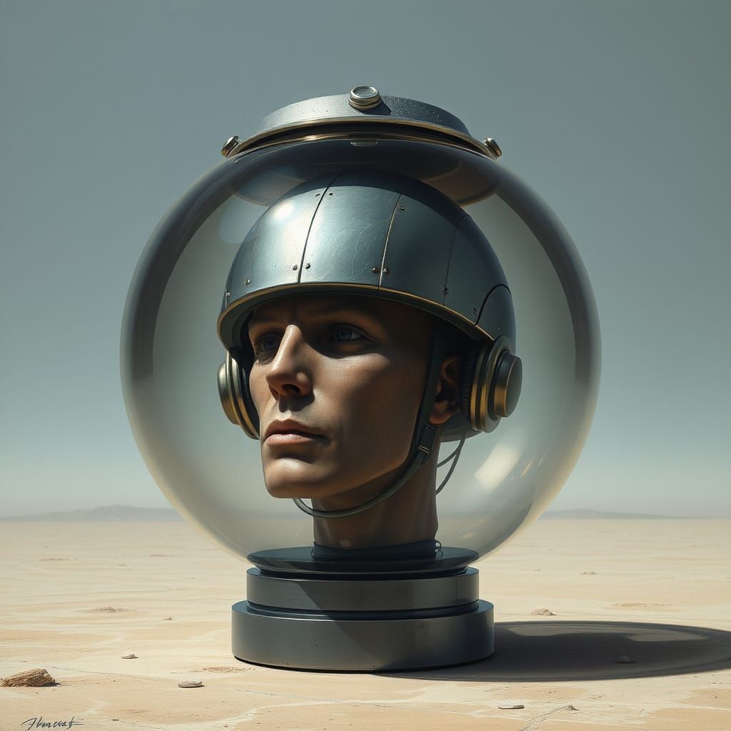 Head Encased in Glass Sphere: Hyperrealistic Digital Art