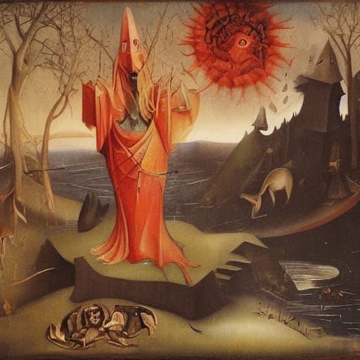 Surreal River of Evil Spirits and Death in Oil Painting Styl...