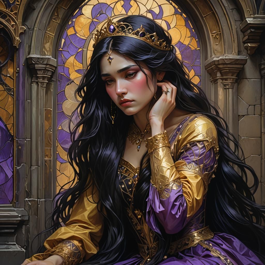 Sad Princess in Dark Castle, Dark Fantasy Art