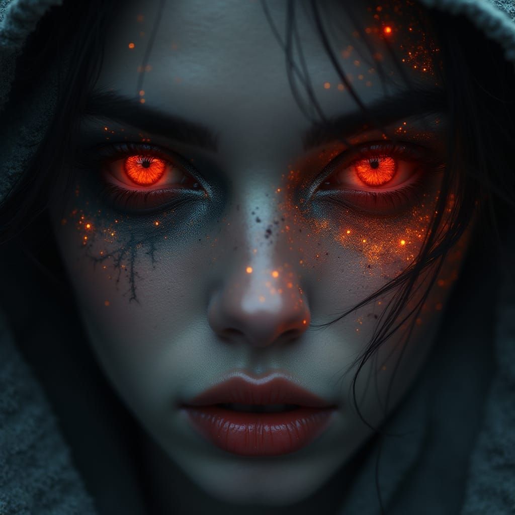Ethereal Shadow Princess in Smoldering Red Eyes