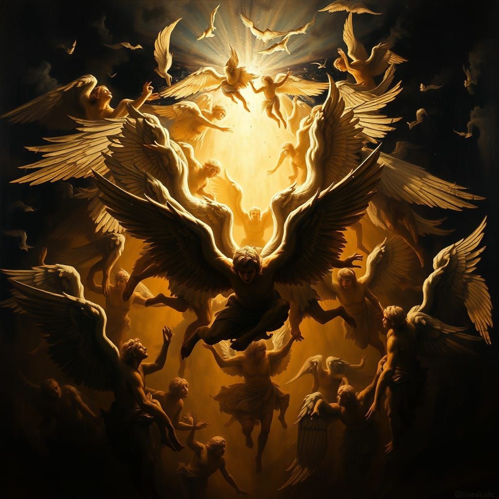 Surreal Heavenly Beings Descend in Dramatic Baroque Style