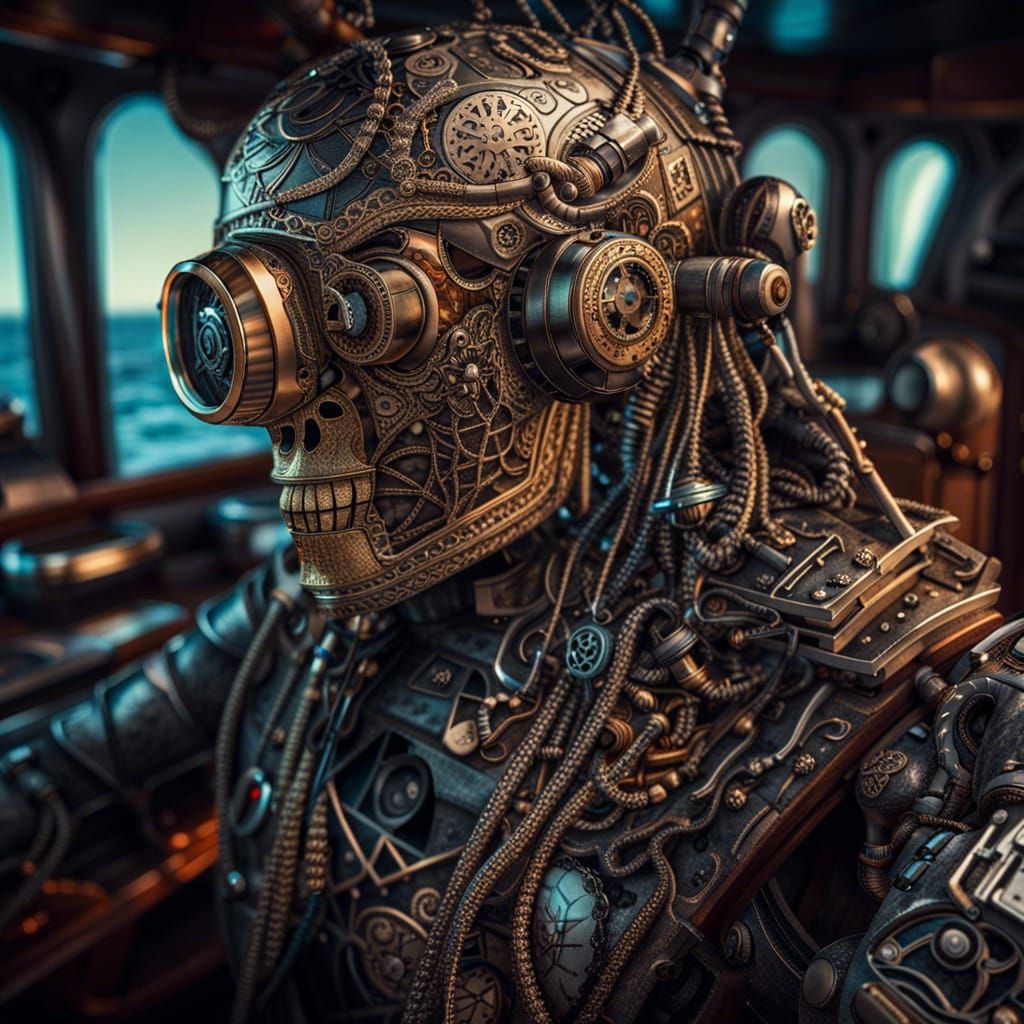 Futuristic Pirate Robot on the High Seas