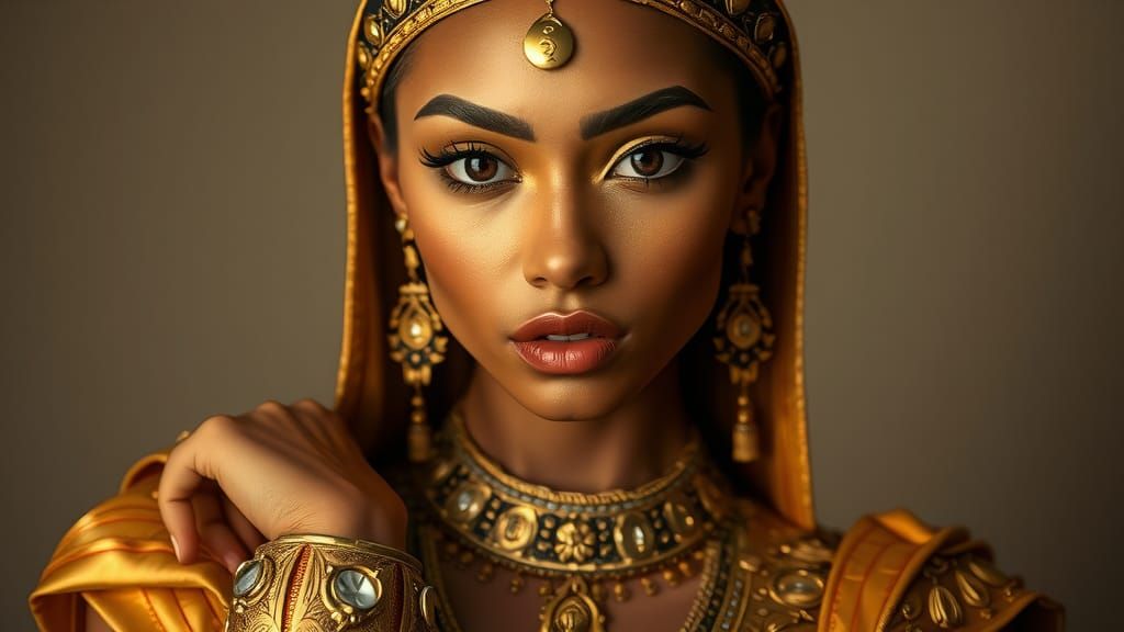 Egyptian Model in Golden Haute Couture Portrait