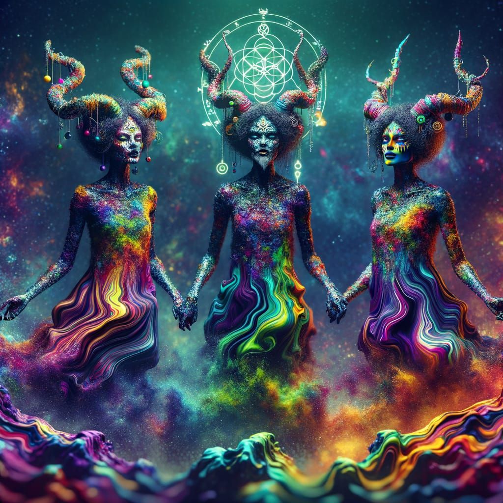 Surreal Female Satyrs Levitate Above River Styx