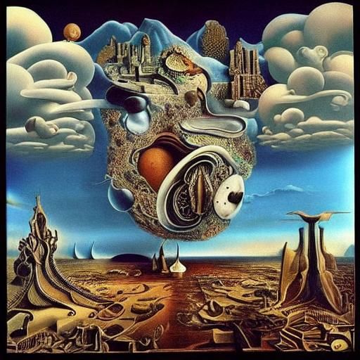 Surreal Cat Helping Astronaut Solve Problem