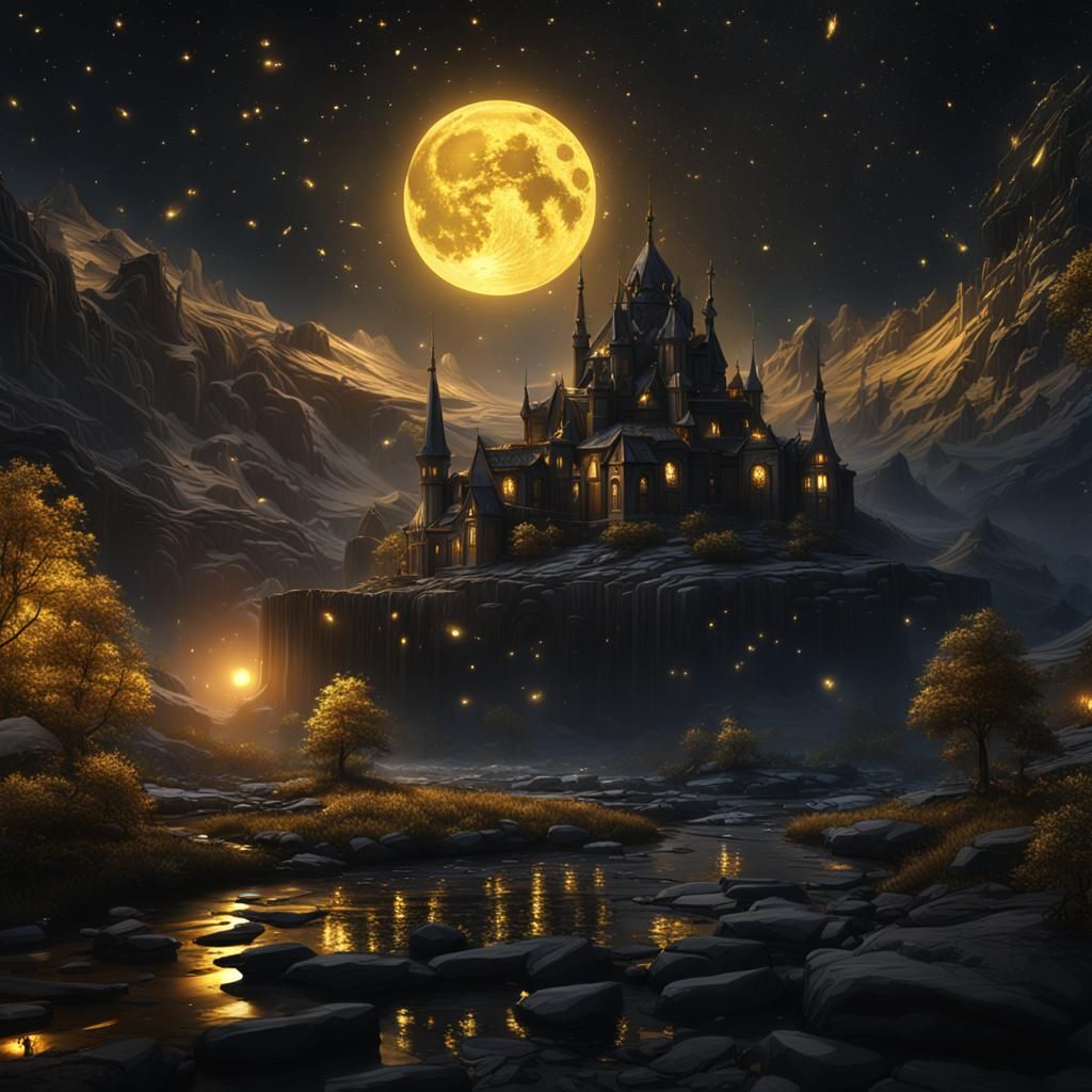 Golden Stars in a Detailed Night Sky