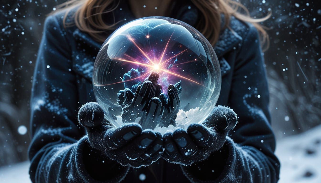 A Woman's Elegant Hand Grasping a Cosmic Snowball
