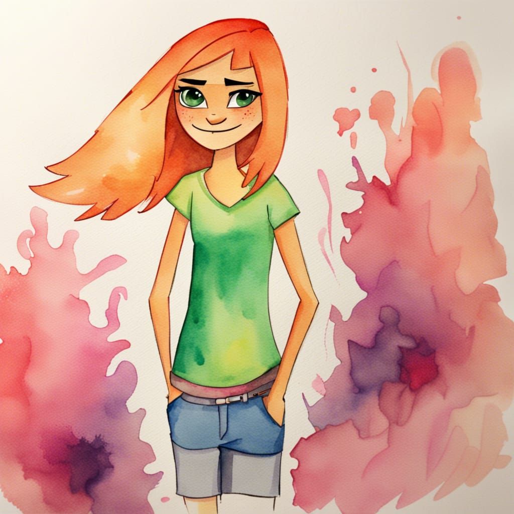 Total Drama Izzy in Watercolor Style