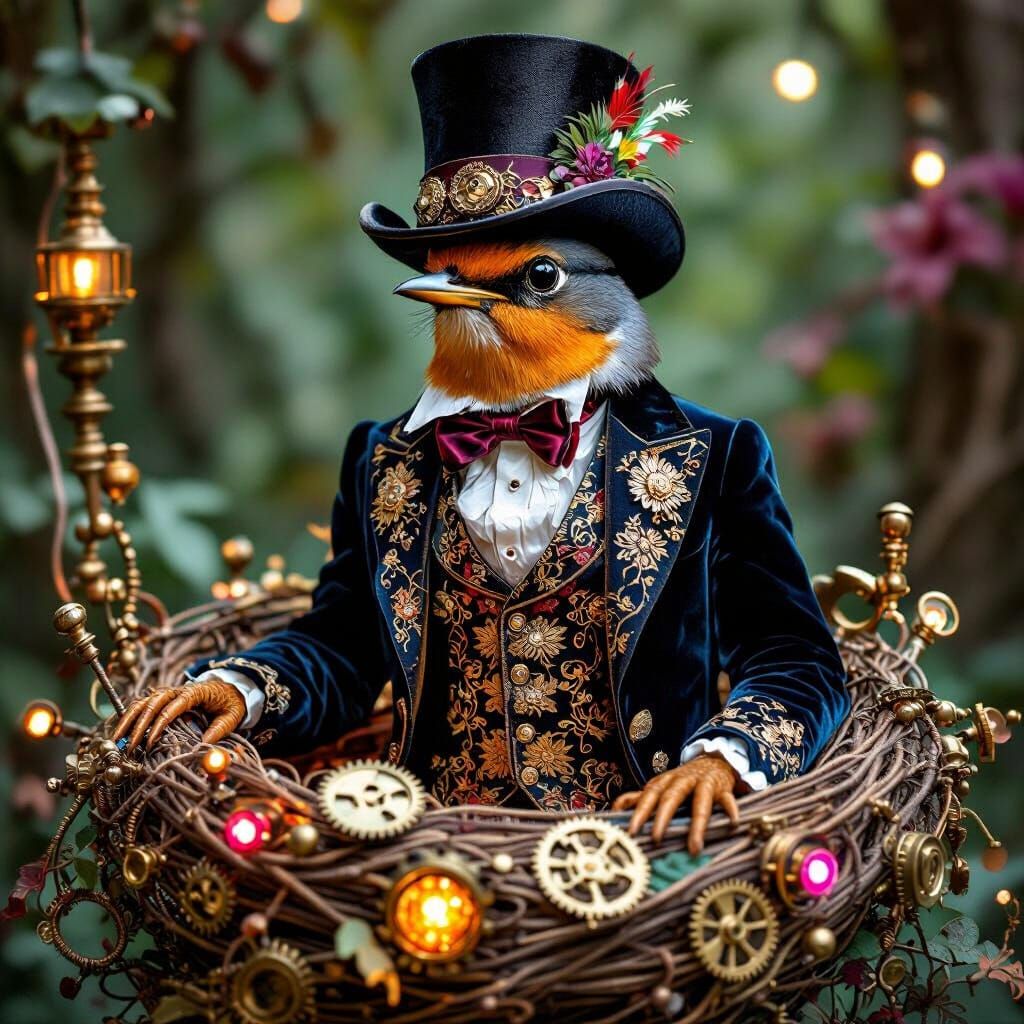 Steampunk Robin with Elaborate Gear Nest