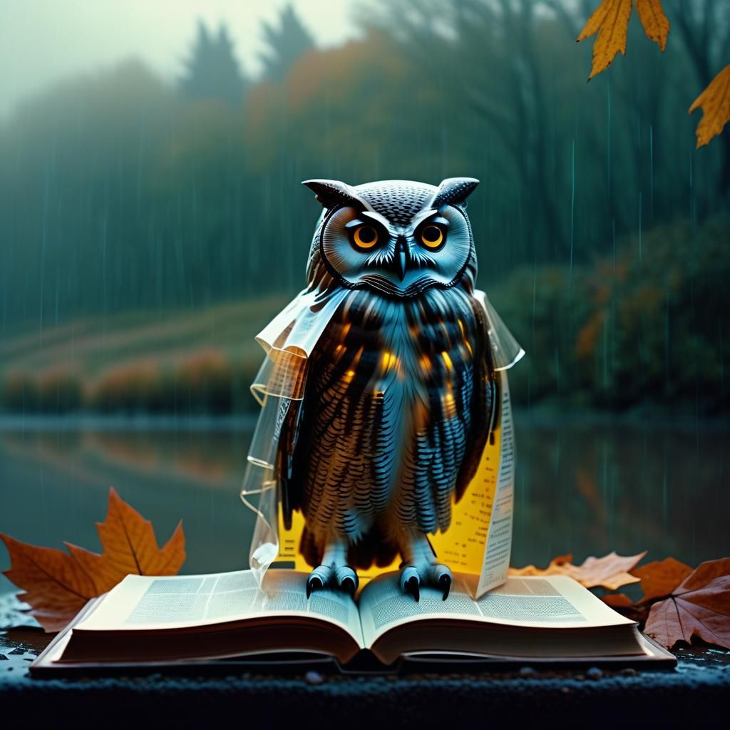 Wise Owl Lists Laws on Autumn Backdrop