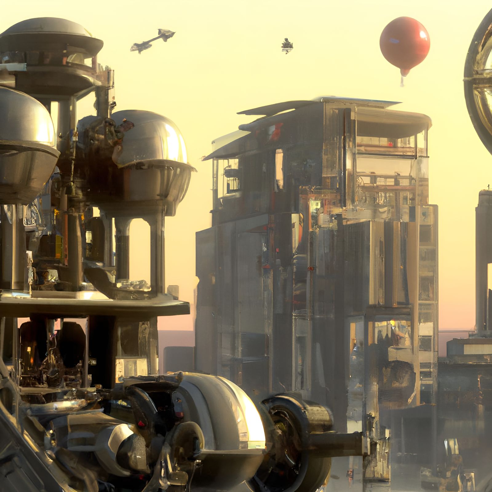 Steampunk Art Deco City with Flying Vehicles