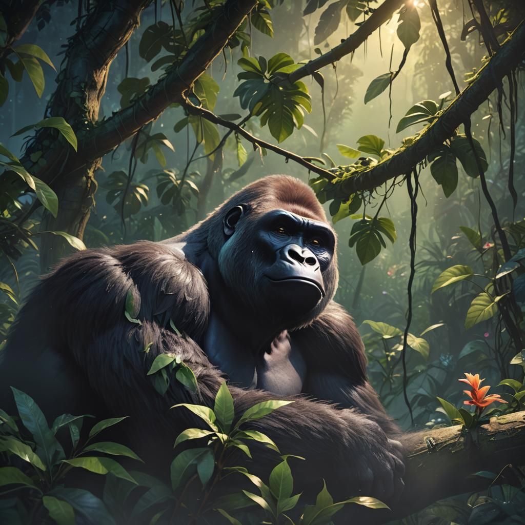 Humorous Pixar Gorilla Sleeping on Jungle Branch