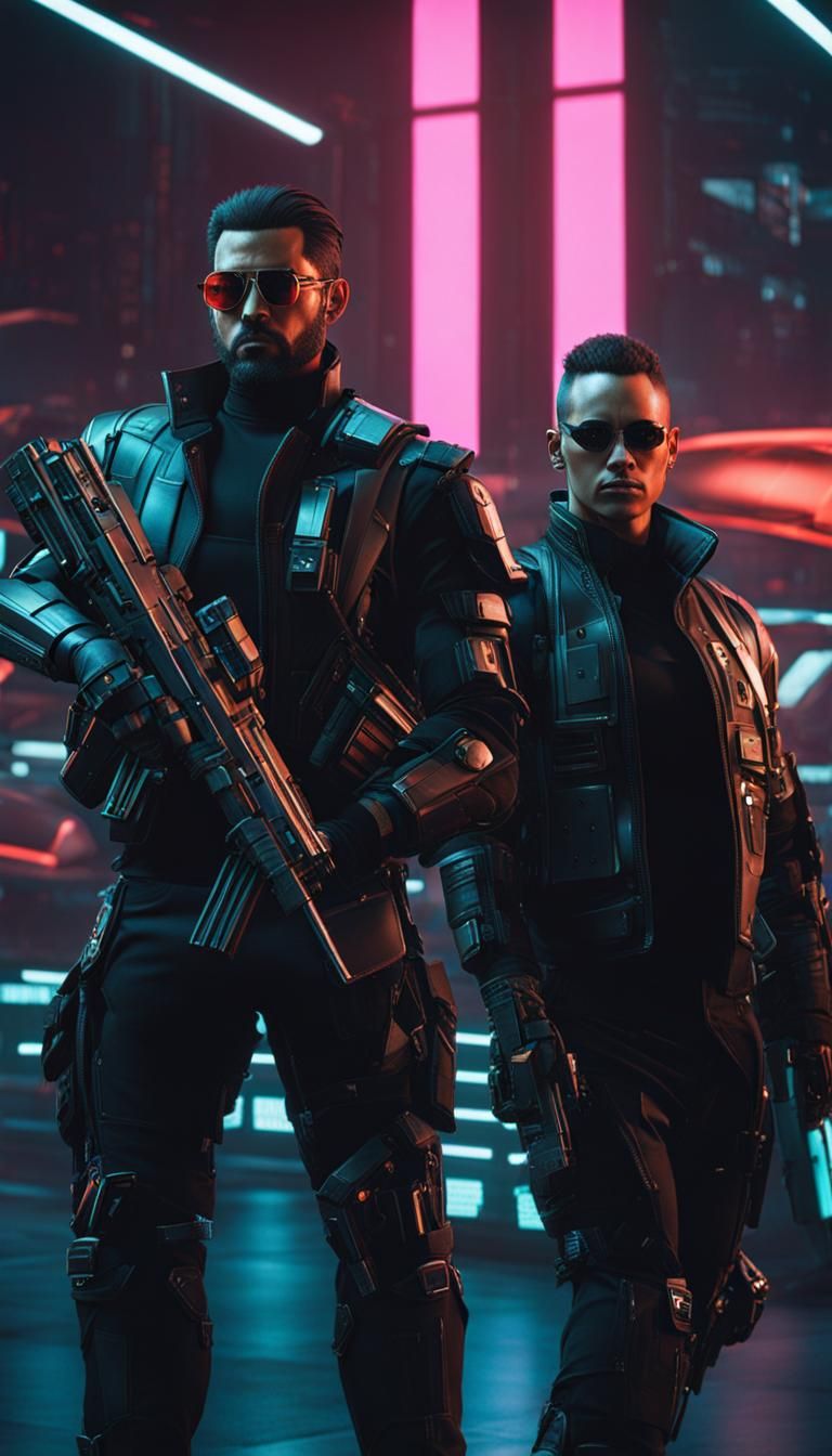 Cyberpunk Goons Guarding Futuristic Limo