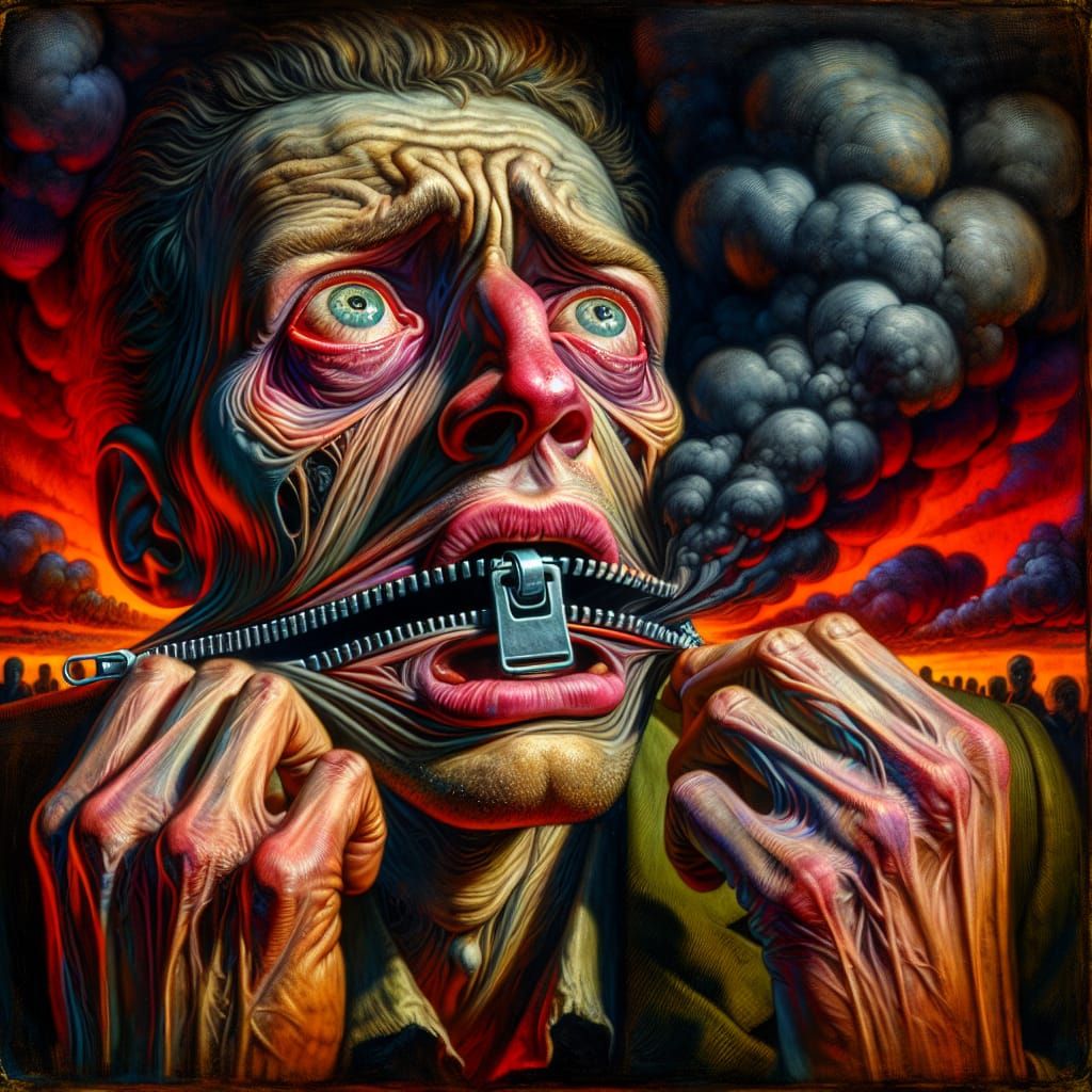 Powerful Image of Silenced Struggle in Expressionist Style