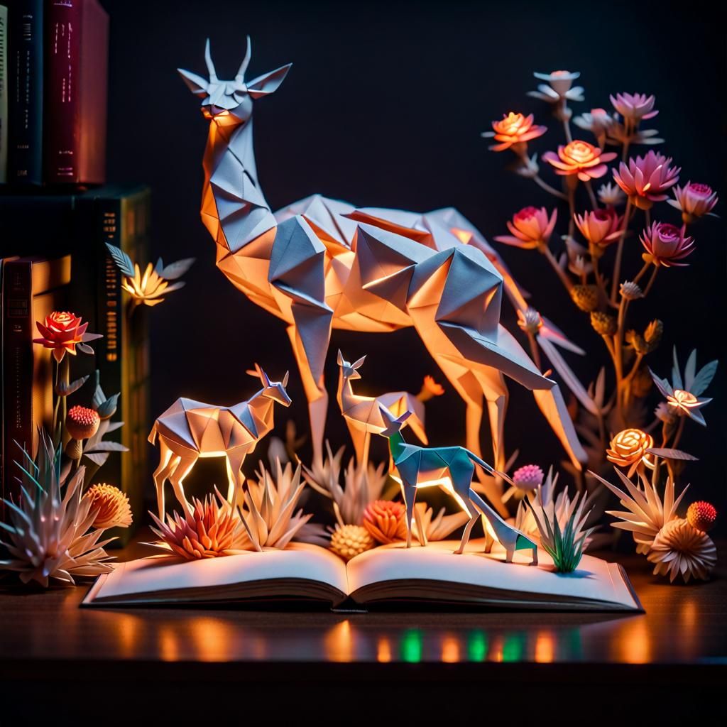 Intricate Origami Figurines with Luminous Internal Lighting