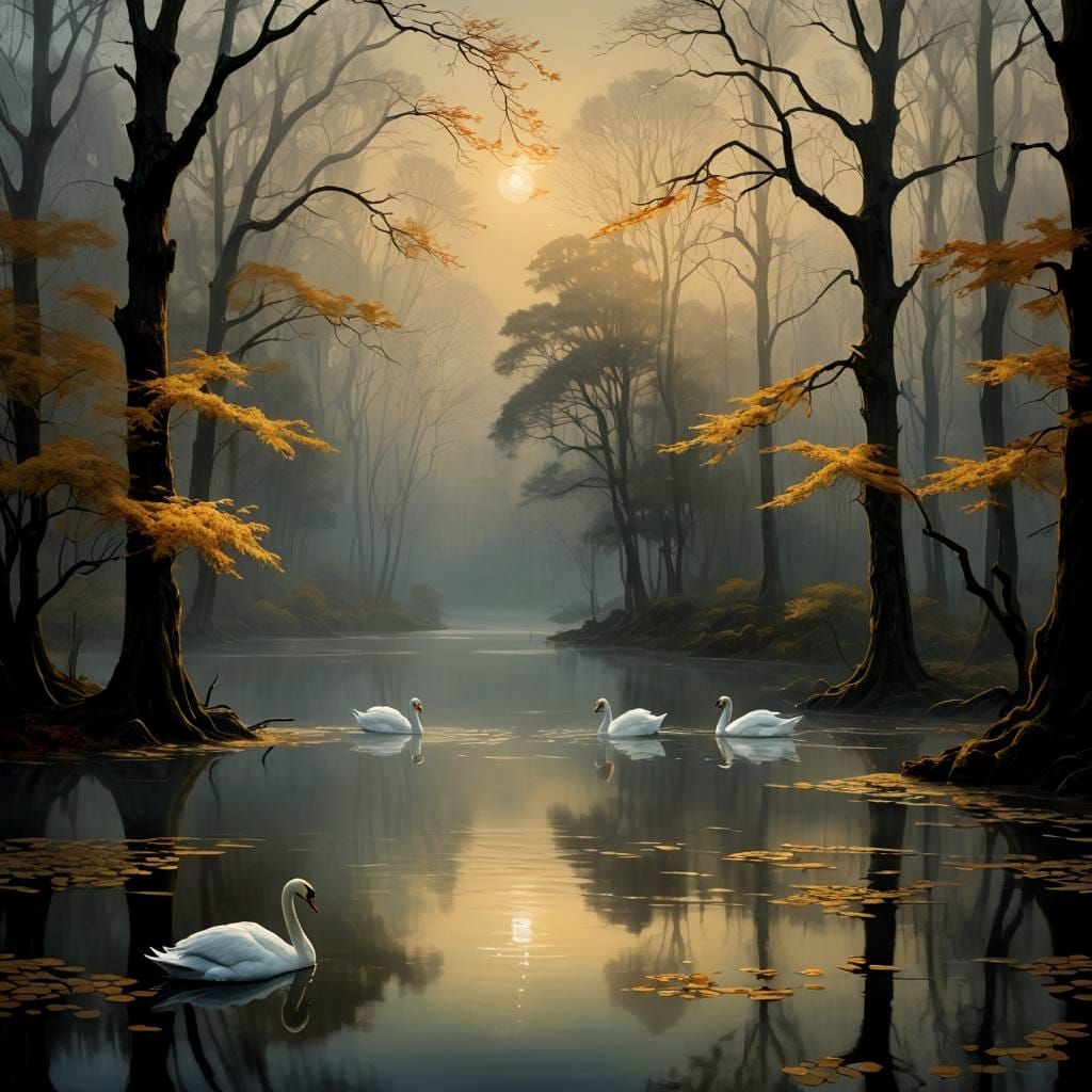 Children of Lir Swans: Mythological Oil Painting