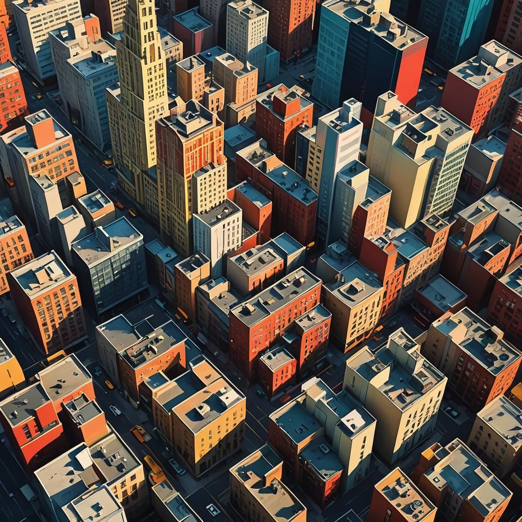Edward Hopper Inspired Cityscape Aerial View