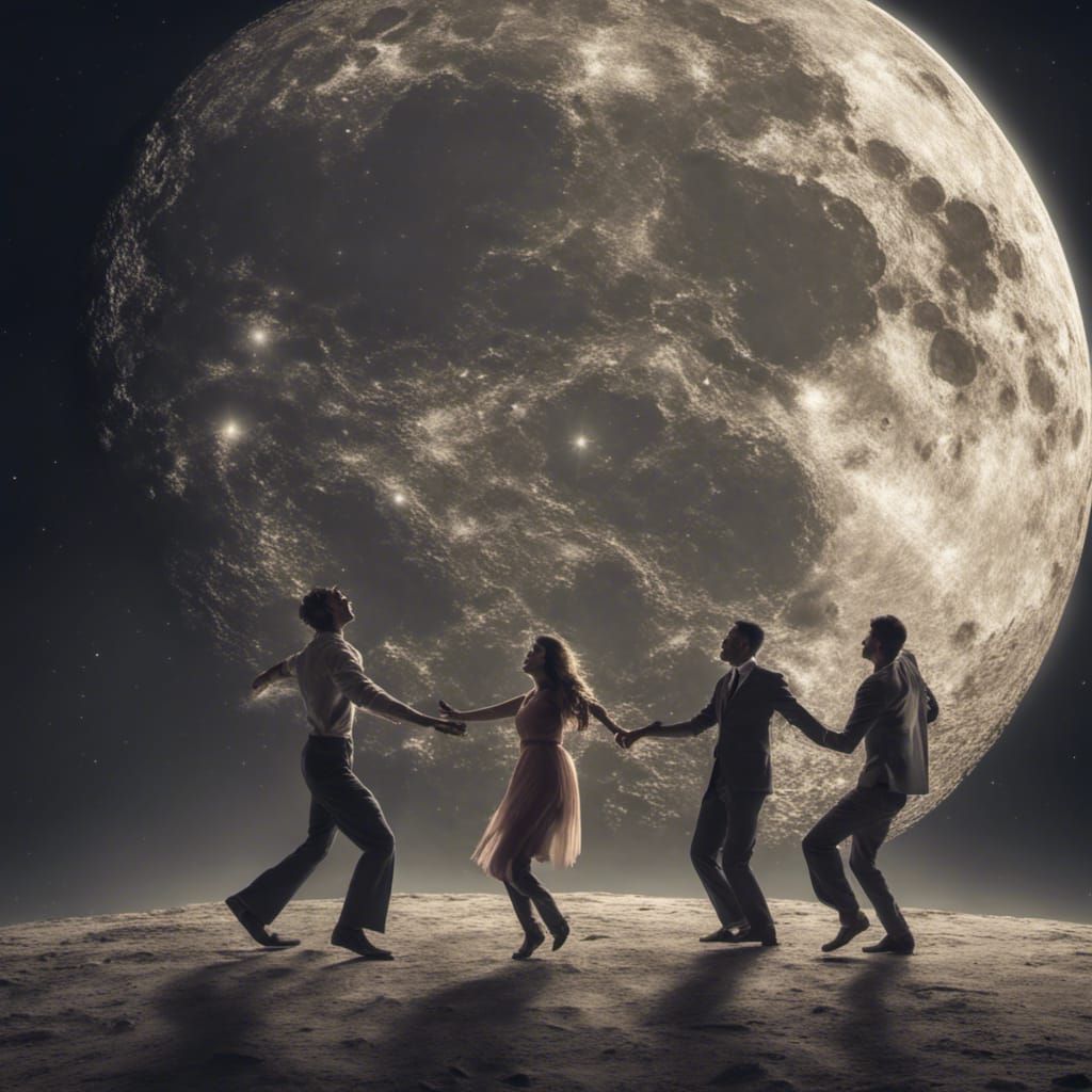 Couples Dancing on the Moon in Hyperrealistic Style