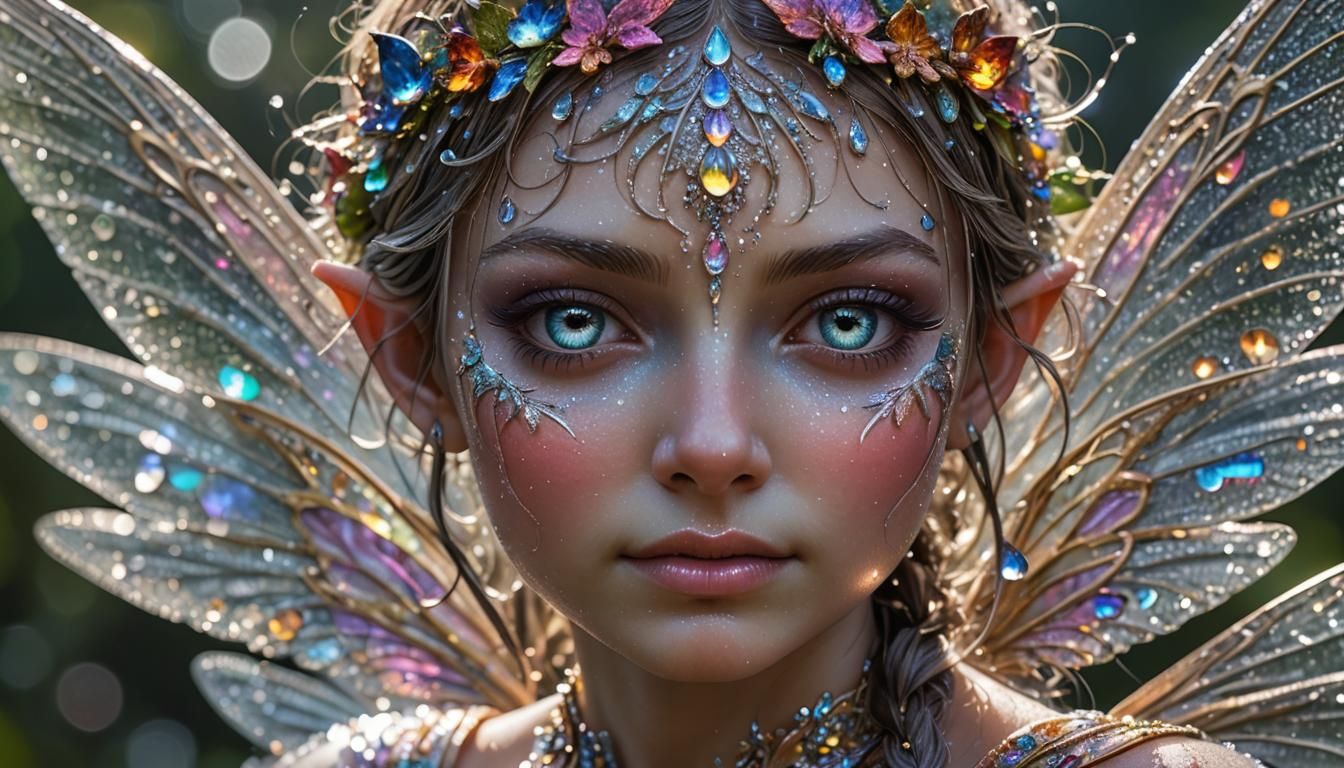Sparkling Fairy Face with Dewdrop Rainbows