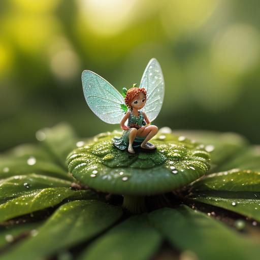 Fairy on Mushroom: Macro Photography with Dew Drops