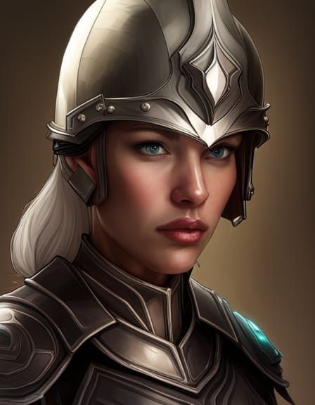 Girl in Armor with Vibrant White Hair, Hyperdetailed Portrai...